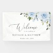 Dusty Blue Flowers, Boho, Bruiloft Welkom Spandoek (Horizontaal)