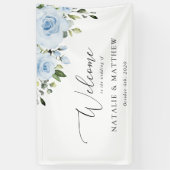 Dusty Blue Flowers, Boho, Bruiloft Welkom Spandoek (Verticaal)