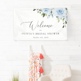 Dusty Blue Flowers, Boho, Vrijgezellenfeest Welcom Spandoek