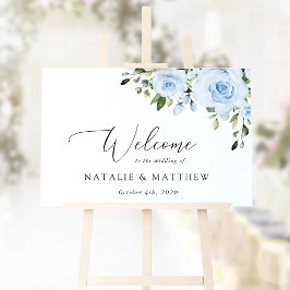 Dusty Blue Flowers, Boho, Wedding Welcome Poster