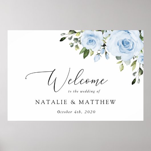 Dusty Blue Flowers, Boho, Wedding Welcome Poster (Voorkant)
