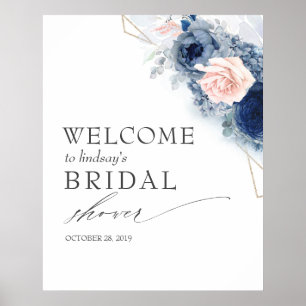 Dusty Blue Flowers Bridal / Baby shower Welcome Poster