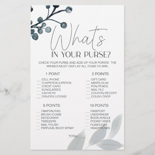 Dusty Blue Flowers Bruidsspel Whats in je tas Flyer (Voorkant)