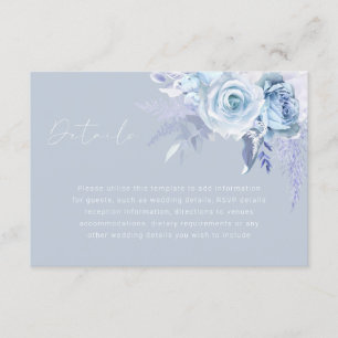 Dusty Blue Flowers Bruiloft Receptie Details Informatiekaartje