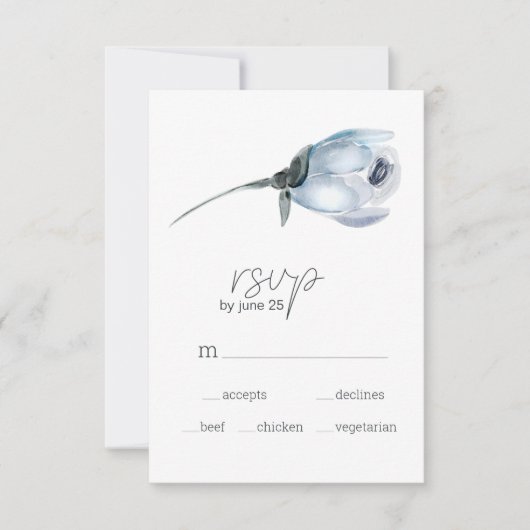 Dusty Blue Flowers Bruiloft RSVP Kaart (Voorkant)