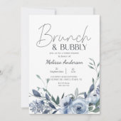 Dusty Blue Flowers Brunch Bridal Shower Uitnodigin Kaart (Voorkant)