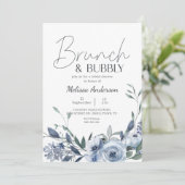 Dusty Blue Flowers Brunch Bridal Shower Uitnodigin Kaart (Staand voorkant)
