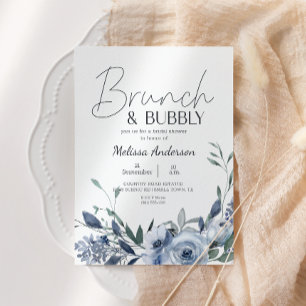 Dusty Blue Flowers Brunch Bridal Shower Uitnodigin Kaart
