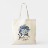 Dusty Blue Flowers Calligraphy Bruidsmeisje Custom Tote Bag (Achterkant)