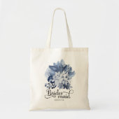 Dusty Blue Flowers Calligraphy Bruidsmeisje Custom Tote Bag (Voorkant)