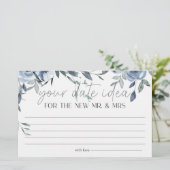 Dusty Blue Flowers Datum Nacht Idee Douche Spel Briefpapier (Staand voorkant)