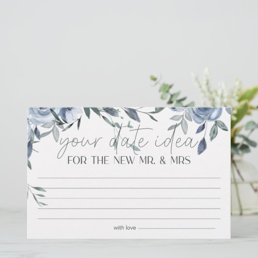 Dusty Blue Flowers Datum Nacht Idee Douche Spel Briefpapier (Staand voorkant)