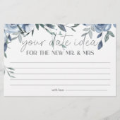 Dusty Blue Flowers Datum Nacht Idee Douche Spel Briefpapier (Voorkant)