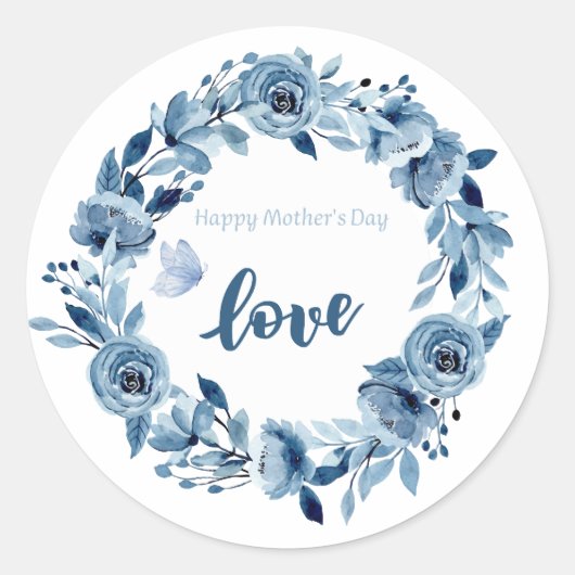 Dusty Blue Flowers Elegant hou van je Classic Roun Ronde Sticker (Voorkant)