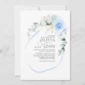 Dusty Blue Flowers Elegant Modern Romantic Wedding Kaart (Voorkant)