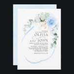 Dusty Blue Flowers Elegant Modern Romantic Wedding Kaart<br><div class="desc">Een romantisch,  droomig gevoel is zeker om met deze prachtige huwelijksuitnodiging te komen. Met bunches eucalyptusgroen,  stoffige blauwe bloemen en stijlvolle typografie,  is dit botanische ontwerp van de waterverf het epitome van de kerk.</div>