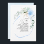 Dusty Blue Flowers Elegant Modern Romantic Wedding Kaart<br><div class="desc">Een romantisch,  droomig gevoel is zeker om met deze prachtige huwelijksuitnodiging te komen. Met bunches eucalyptusgroen,  stoffige blauwe bloemen en stijlvolle typografie,  is dit botanische ontwerp van de waterverf het epitome van de kerk.</div>