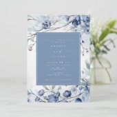 Dusty Blue Flowers | Elegant repetitie diner Kaart (Staand voorkant)