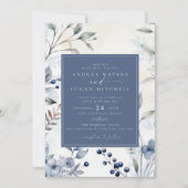 Dusty Blue Flowers | Elegant Tuin Bruiloft Kaart (Voorkant)