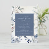 Dusty Blue Flowers | Elegant Tuin Bruiloft Kaart (Staand voorkant)