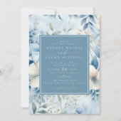Dusty Blue Flowers | Elegant Tuin Bruiloft Kaart (Voorkant)