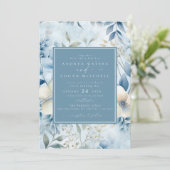Dusty Blue Flowers | Elegant Tuin Bruiloft Kaart (Staand voorkant)