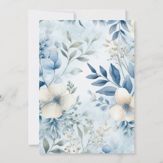 Dusty Blue Flowers | Elegant Tuin Bruiloft Kaart (Achterkant)