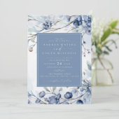 Dusty Blue Flowers | Elegant Tuin Bruiloft Kaart (Staand voorkant)