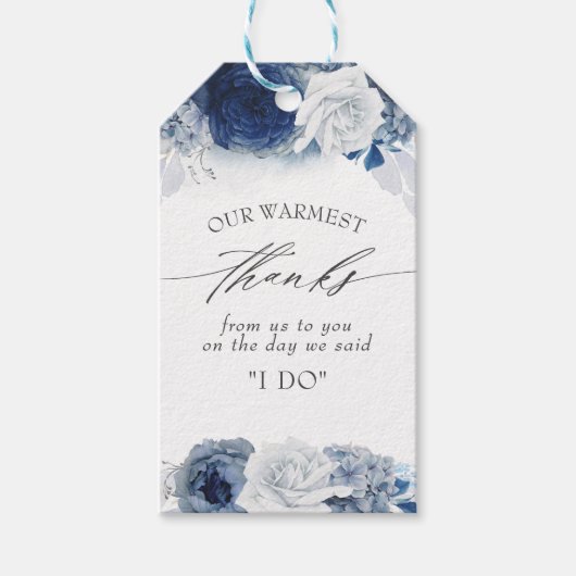 Dusty Blue Flowers Elegant Wedding Dank u Cadeaulabel (Voorkant)