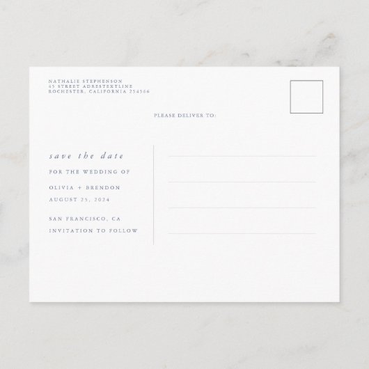 Dusty Blue Flowers en Pompoenen sparen de datum Aankondigingskaart (Achterkant)