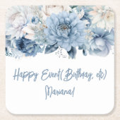 Dusty Blue Flowers Floral Party Kartonnen Onderzetters (Voorkant)