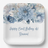 Dusty Blue Flowers Floral Party Papieren Bordje (Voorkant)