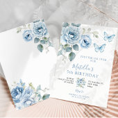 Dusty Blue Flowers Flutter op Over Verjaardag Kaart