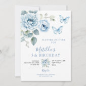 Dusty Blue Flowers Flutter op Over Verjaardag Kaart (Voorkant)