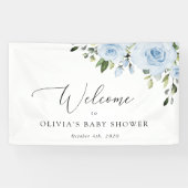 Dusty Blue Flowers, Greenery, Baby shower Welcome Spandoek (Horizontaal)