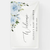 Dusty Blue Flowers, Greenery, Baby shower Welcome Spandoek (Verticaal)