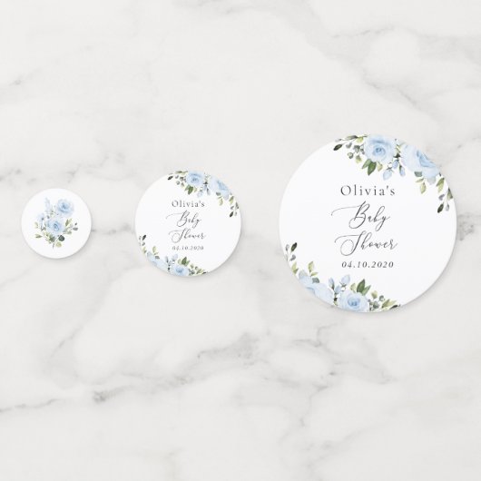 Dusty Blue Flowers, Greenery, Boho, Baby shower Confetti (Achterkanten)
