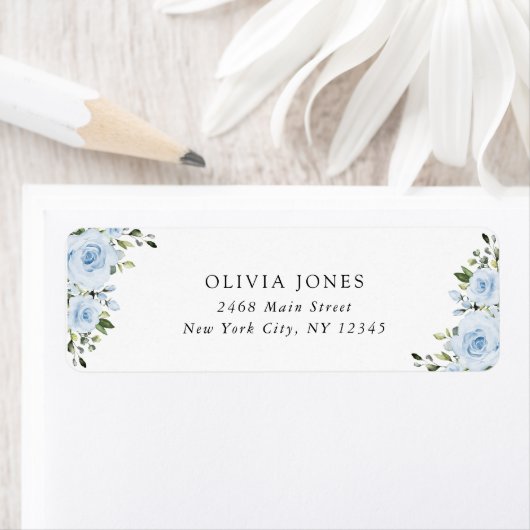 Dusty Blue Flowers, Greenery, Boho, Baby shower Etiket (Insitu)