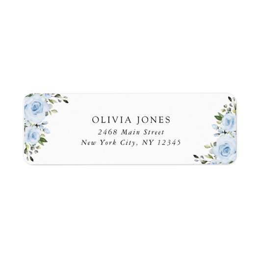 Dusty Blue Flowers, Greenery, Boho, Baby shower Etiket (Voorkant)