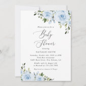 Dusty Blue Flowers, Greenery, Boho, Baby shower Kaart (Voorkant)