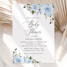Dusty Blue Flowers, Greenery, Boho, Baby shower