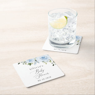 Dusty Blue Flowers, Greenery, Boho, Baby shower Kartonnen Onderzetters