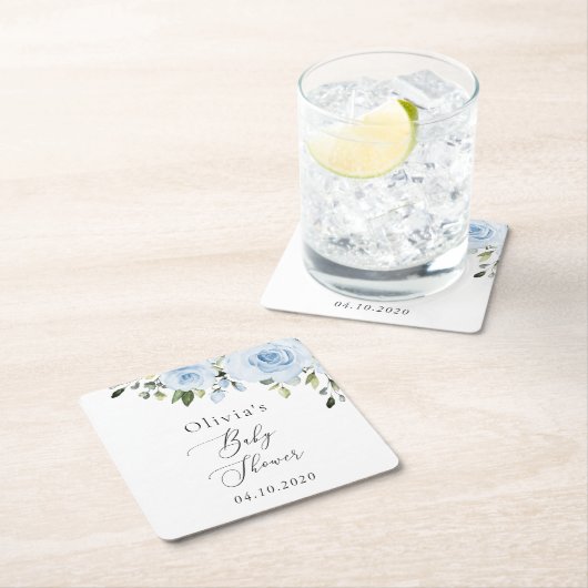 Dusty Blue Flowers, Greenery, Boho, Baby shower Kartonnen Onderzetters (Insitu)