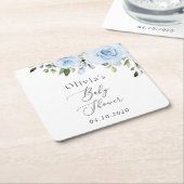 Dusty Blue Flowers, Greenery, Boho, Baby shower Kartonnen Onderzetters (Schuin)
