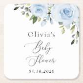 Dusty Blue Flowers, Greenery, Boho, Baby shower Kartonnen Onderzetters (Voorkant)