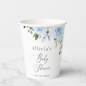 Dusty Blue Flowers, Greenery, Boho, Baby shower Papieren Bekers (Voorkant)