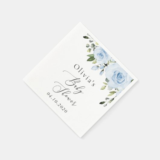 Dusty Blue Flowers, Greenery, Boho, Baby shower Servet (Hoek)