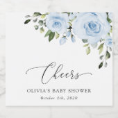 Dusty Blue Flowers, Greenery, Boho, Baby shower Sparkling Wijnetiket (Enkel label)