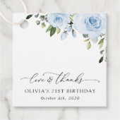 Dusty Blue Flowers, Greenery, Boho, Birthday Bedankjes Labels (Voorkant)
