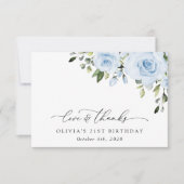 Dusty Blue Flowers, Greenery, Boho, Birthday Bedankkaart